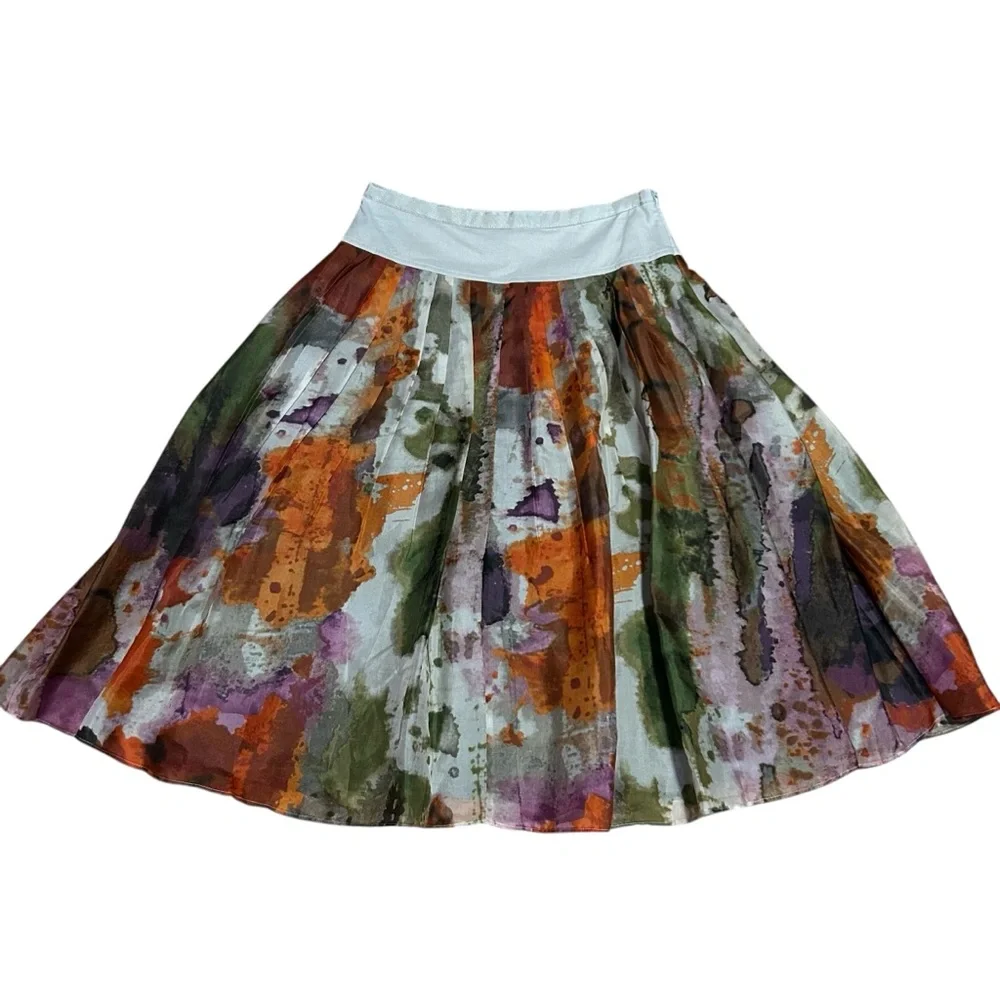 A-Line Watercolor Print Skirt in Multicolor